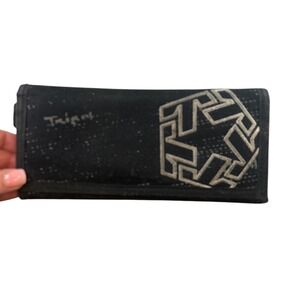 Tribal Streetwear Vintage Black Canvas Tri-Fold Wallet Embroidered Logo Skater